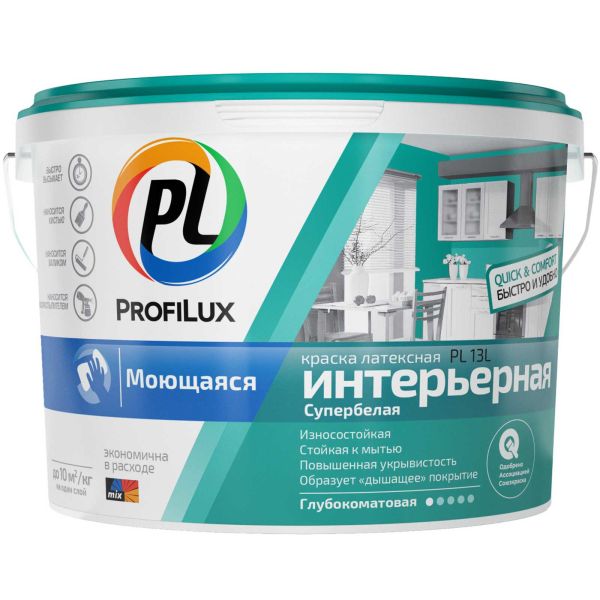 ProfiLux Краска ВД PL-13L интерьерная супербелая латексная 1.4кг