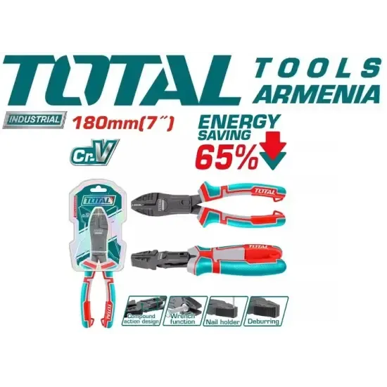 Плоскогубцы сложного действия с плоскими губками 180мм THTC510706