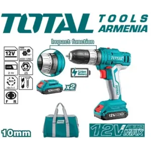 Հարվածային գայլիկոնիչ (դռել) պտուտակահան մարտկոցով 12Վ/1.5Ա/25Նմ  2 մարտկոց TIDLI1222