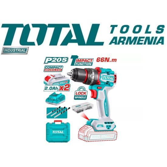 Литий-ионная ударная дрель 20В/66Нм TIDLI20668